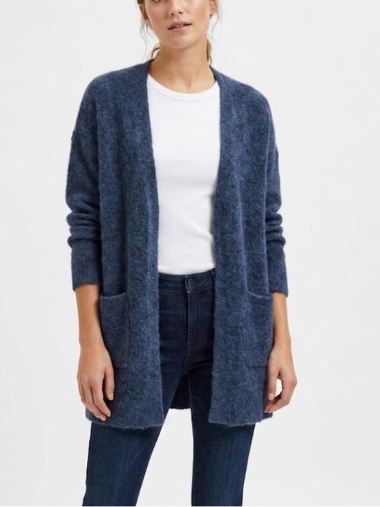 Selected Femme Sweaters - SELECTED FEMME Wool Alpaca Blend Open Cardigan Dark Navy Size Medium